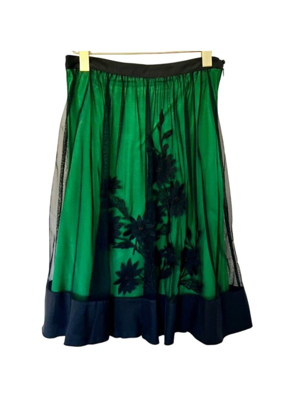 Anthropologie Womens Sz 0 Green Midi Skirt Black Tulle Whimsigoth Fairy Grunge - Picture 3 of 9